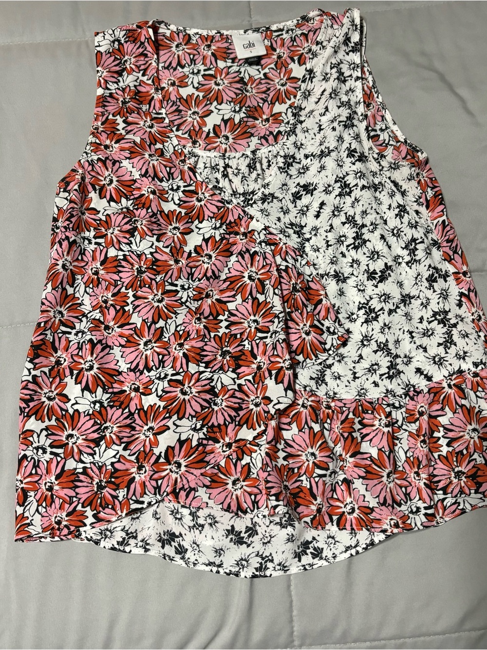 CAbi Floral Mixed-Print Tank Top in Pink, Black & White